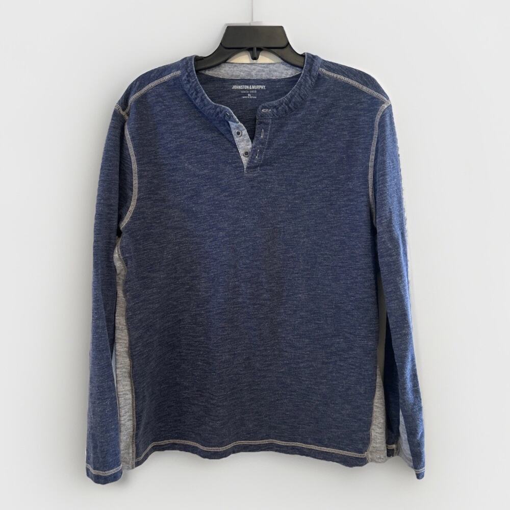 Johnston & Murphy Henley Shirt blue gray Long Sleeve Knit - EUC- XL